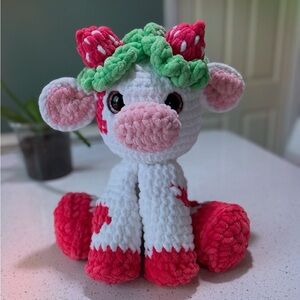 Jumbo Crochet Strawberry Cow Plush